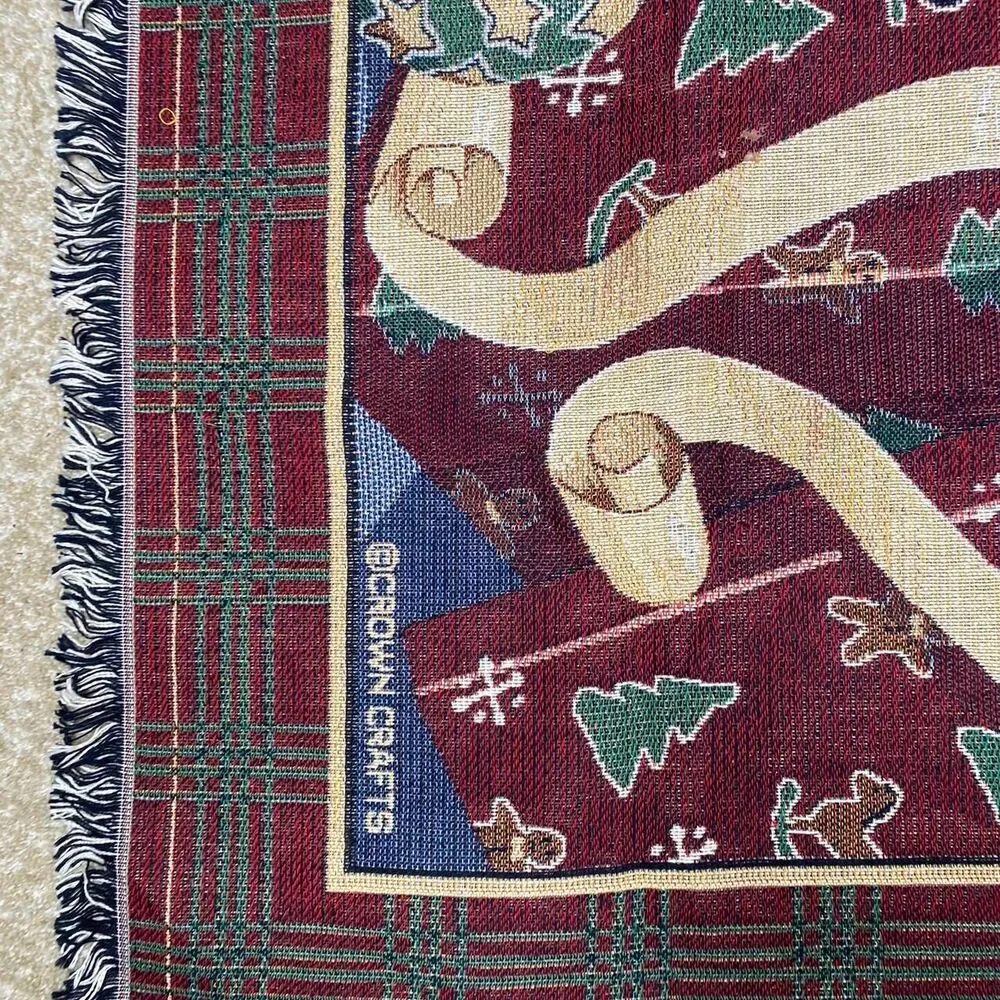 Vintage  Crown Crafts Dog Puppy Christmas holiday blanket
